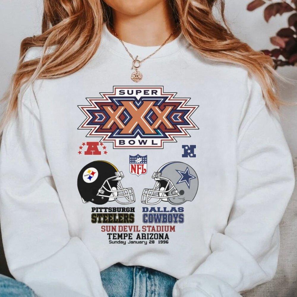 Super Bowl 1996 White Sweater, Steelers Vs Cowboys Sun Devil Sweatshirt - Picture 1 of 4